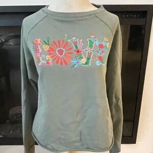 NATURAL LIFE Green 'LOVE' Floral Sweatshirt, large.